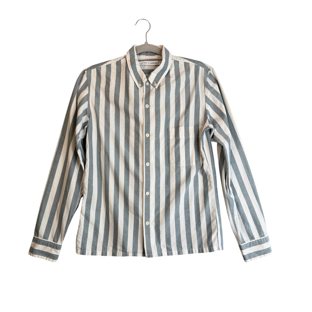 Uniqlo and Lemaire Button Down Shirt Kids 12 Blue Striped Oxford Cotton Oxford